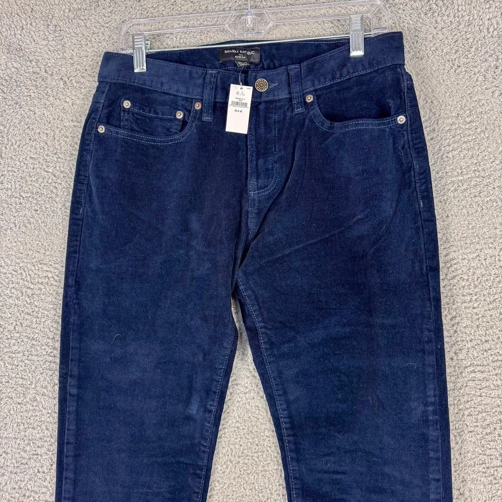 Banana Republic Corduroy Pants Mens 30x32 Blue Washwell Slim Stretch Casual NEW‎